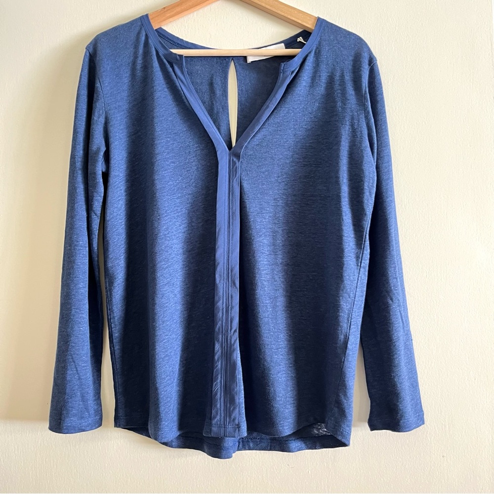 Sandro Lightweight Linen Long Sleeve Blouse with Keyhole Cutouts Boho Coastal M